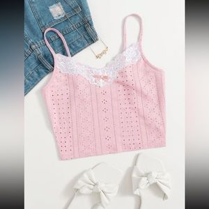 SHEIN Lace Trim Bow Front Cami Top